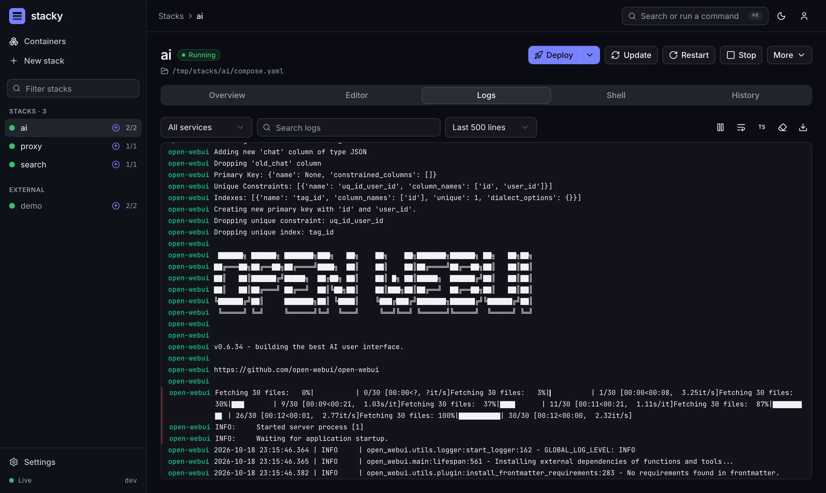 Live, searchable logs